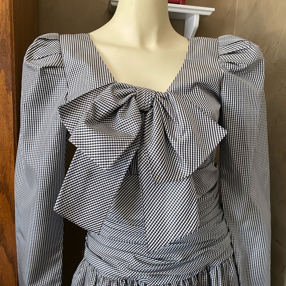 Morton Myles Vintage 80s Big Bow detail Evening Gown Gingham pattern Dress - Picture 12 of 16